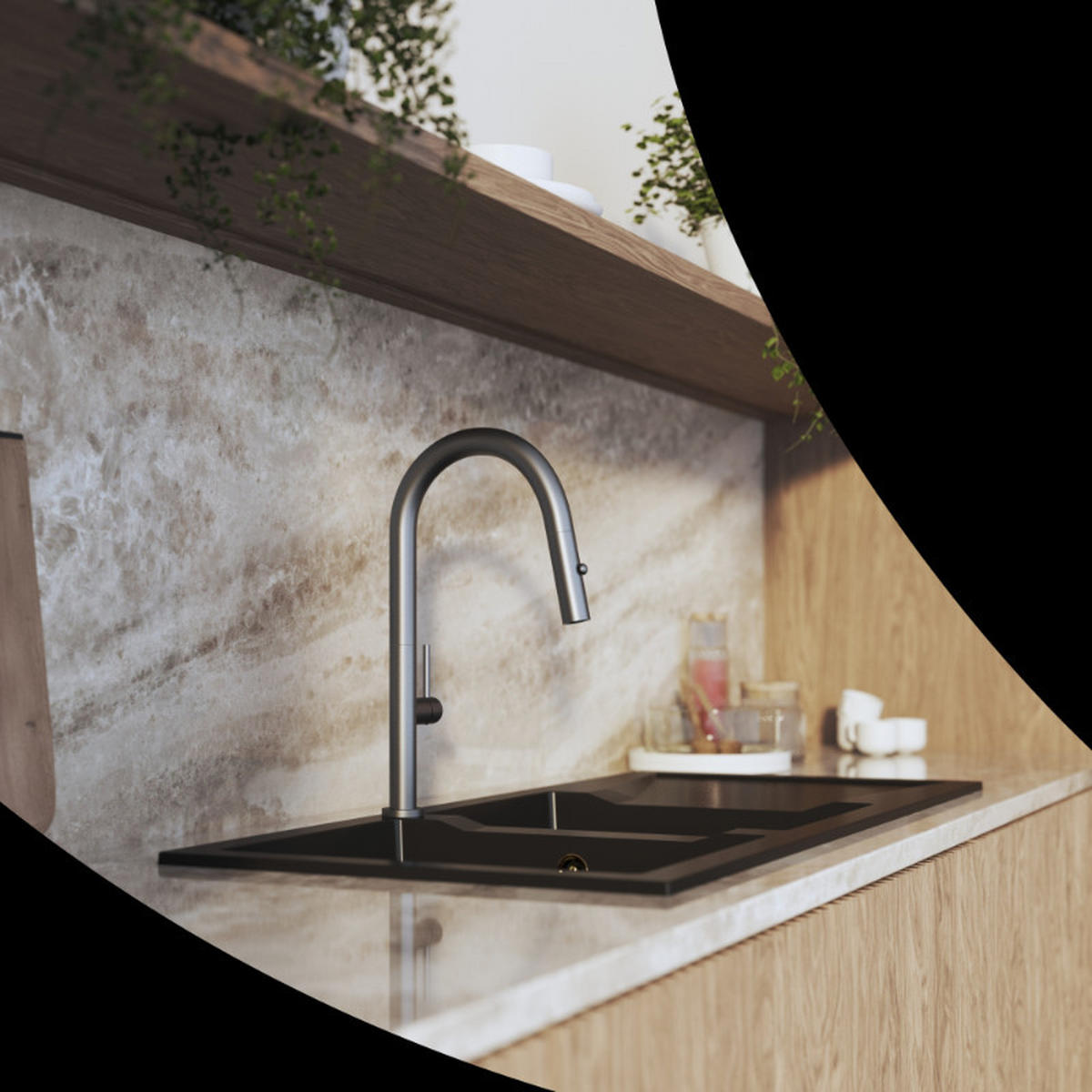 KÜCHENARMATUR Livia Gun Grey 43 cm Ausziehbrause 2 Strahlarten 1-tlg. - Grau, Metall (24/43/24cm) - Granitan