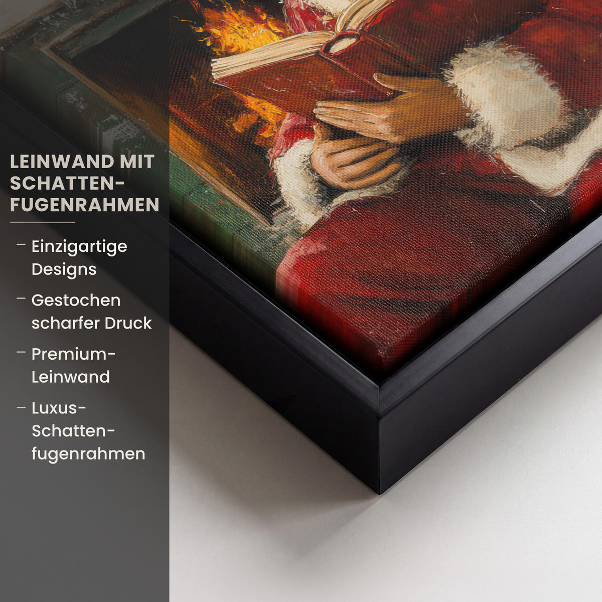 LEINWAND Bilder mit Rahmen - Weihnachten - Weihnachtsmann - Winter - Open Fireside - 20x20 - Dunkelrot, Textil (20/20cm) - MuchoWow