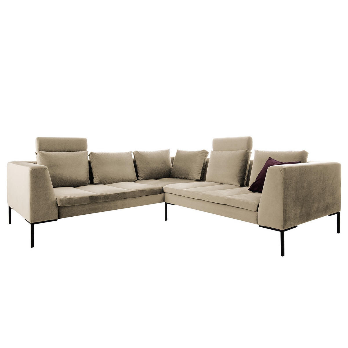 ECKSOFA mit Rundecke L - Samt - Chromfarben/Beige, Textil/Metall (255/238cm) - home24