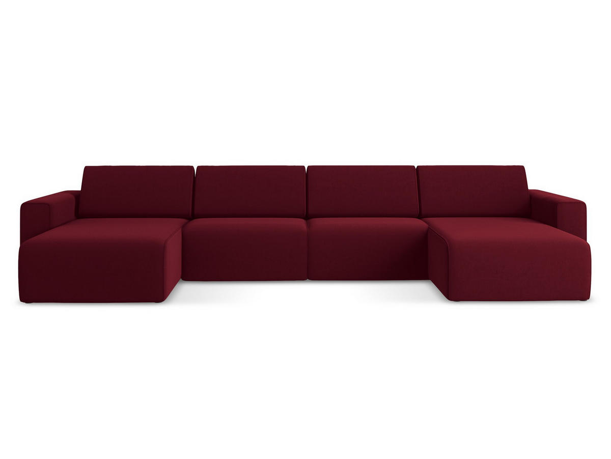 WOHNLANDSCHAFT Samt Stoff Rot - Bordeaux/Beige, Kunststoff/Textil (404/80/167cm) - Makamii