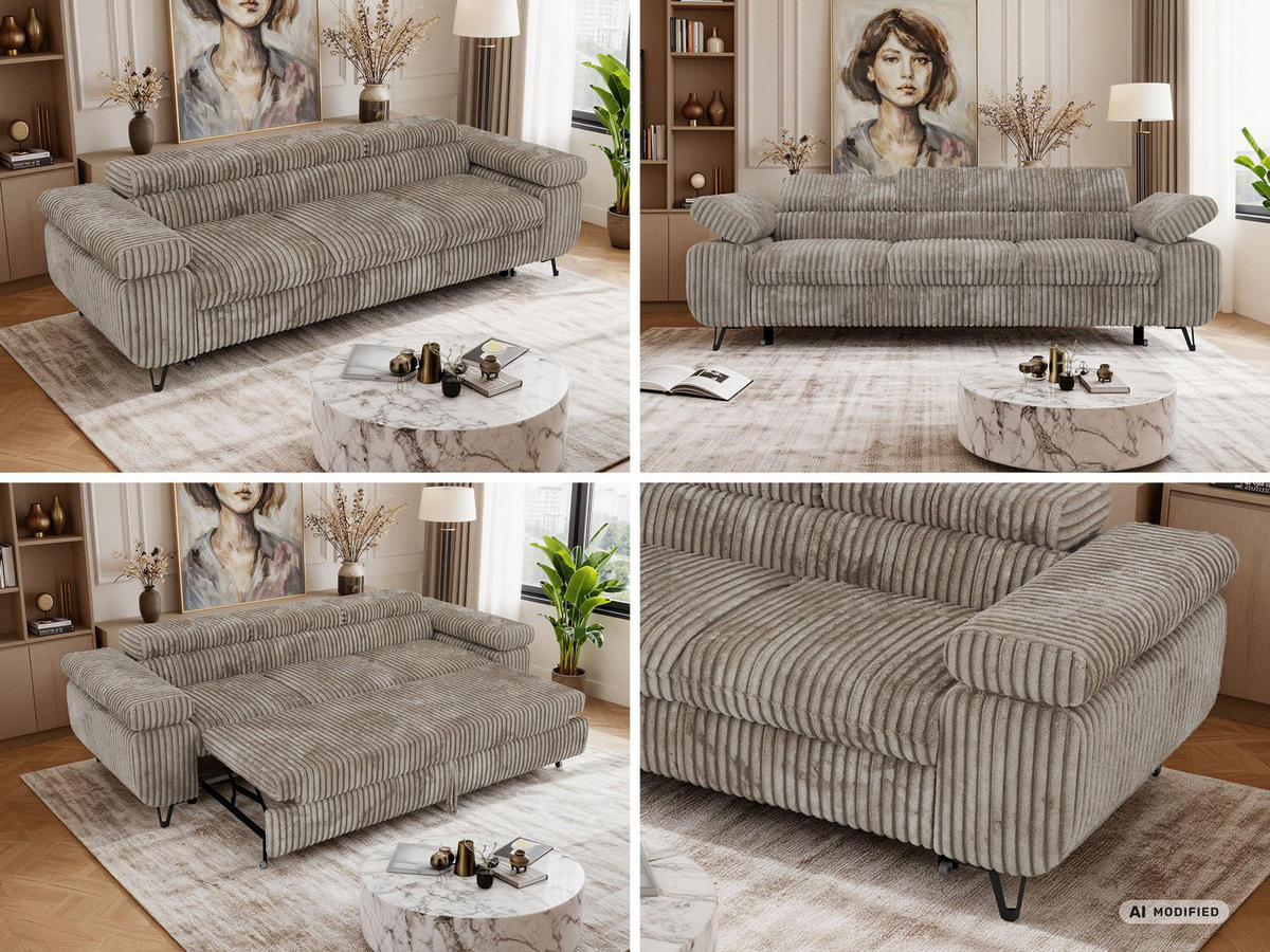 TROJMIESTNA POHOVKA PETER 3 s rozkládací funkcí - Svetlohnedá Manšester - svetlohnedá/čierna, kov/textil (262/76/99cm) - MKS