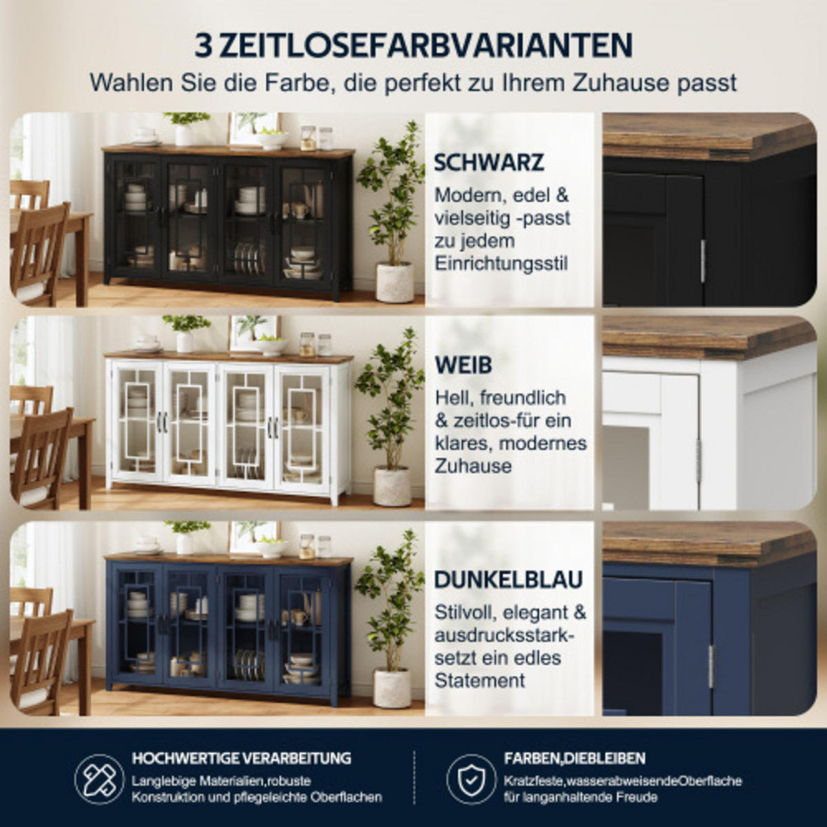 SIDEBOARD Schwarz aus MDF mit Retro-Holzmaserung-Platte 160 × 40 × 86 cm - Schwarz, Holzwerkstoff (160/86/40cm) - Luhomfu