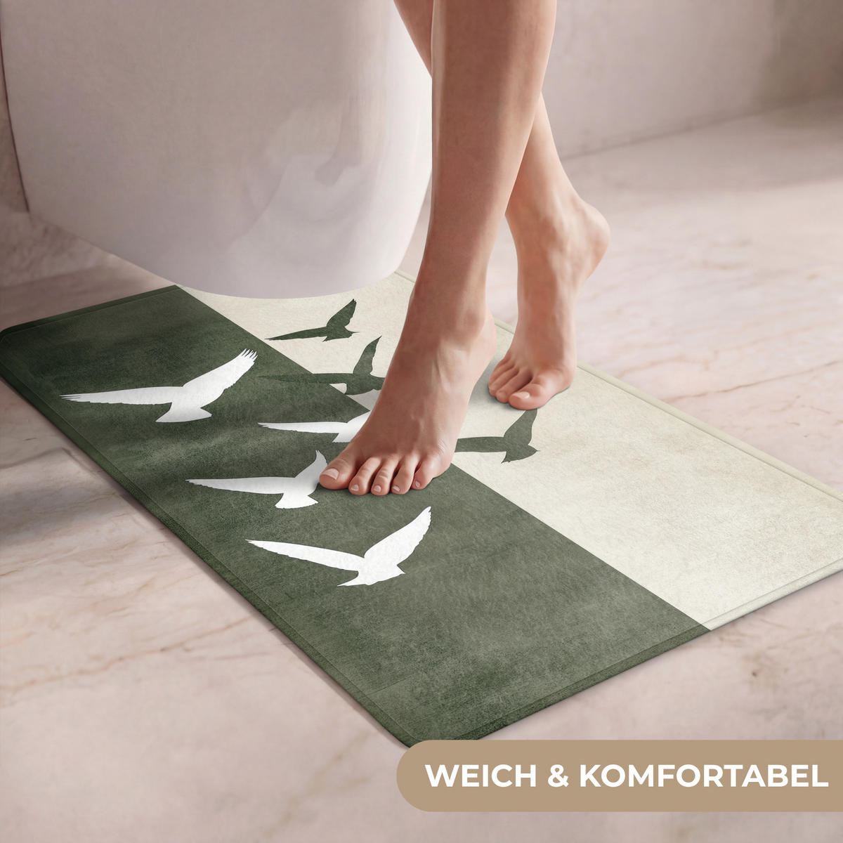 WC PŘEDLOŽKA Japandi - Pták - Zelený 50x80 cm - olivově zelená, textil/plast (50/1cm) - OnlyWow