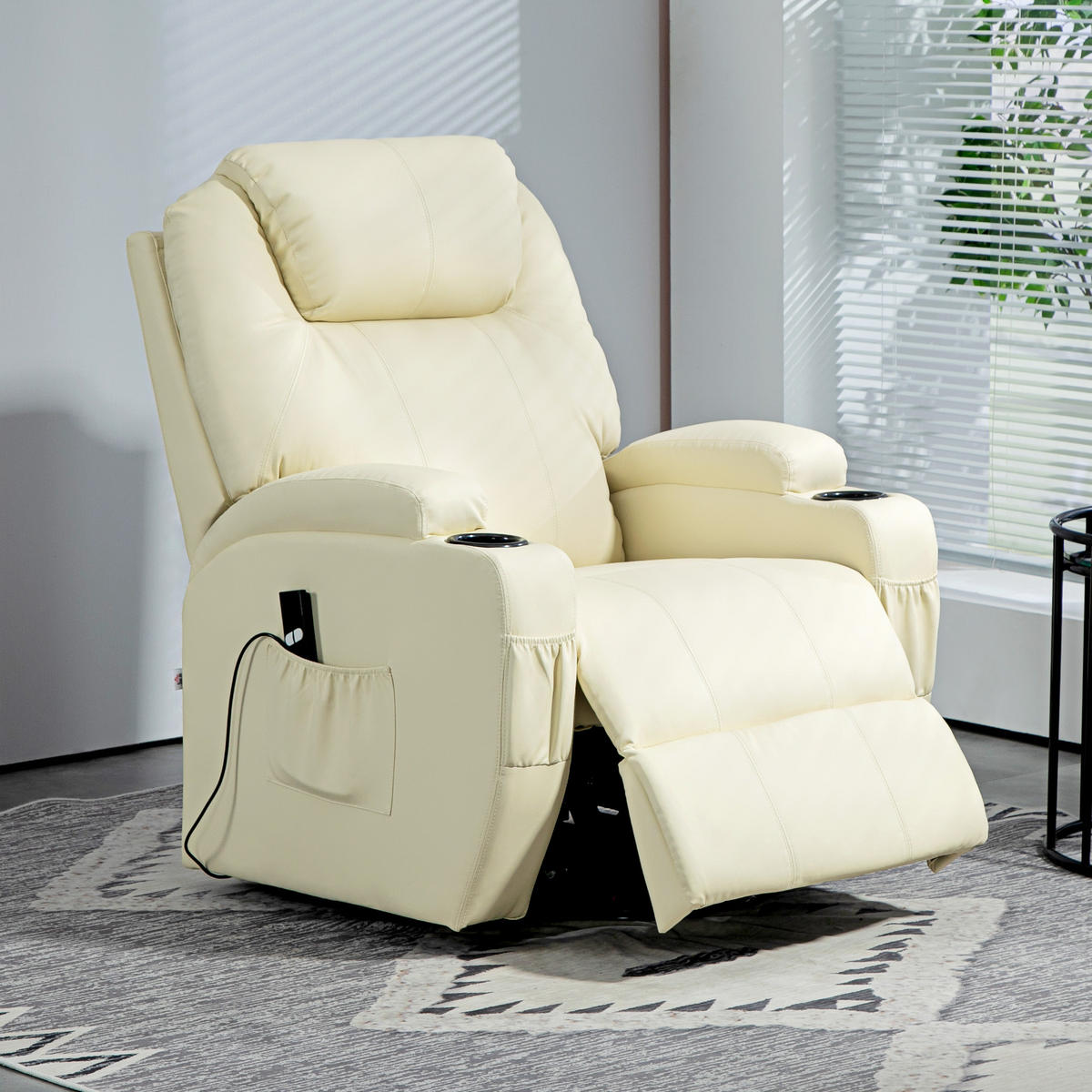 FERNSEHSESSEL mit Aufstehhilfe Elektrisch Relaxsessel mit Liegefunktion Creme - Creme/Schwarz, Leder/Kunststoff (92/109/85cm) - HOMCOM