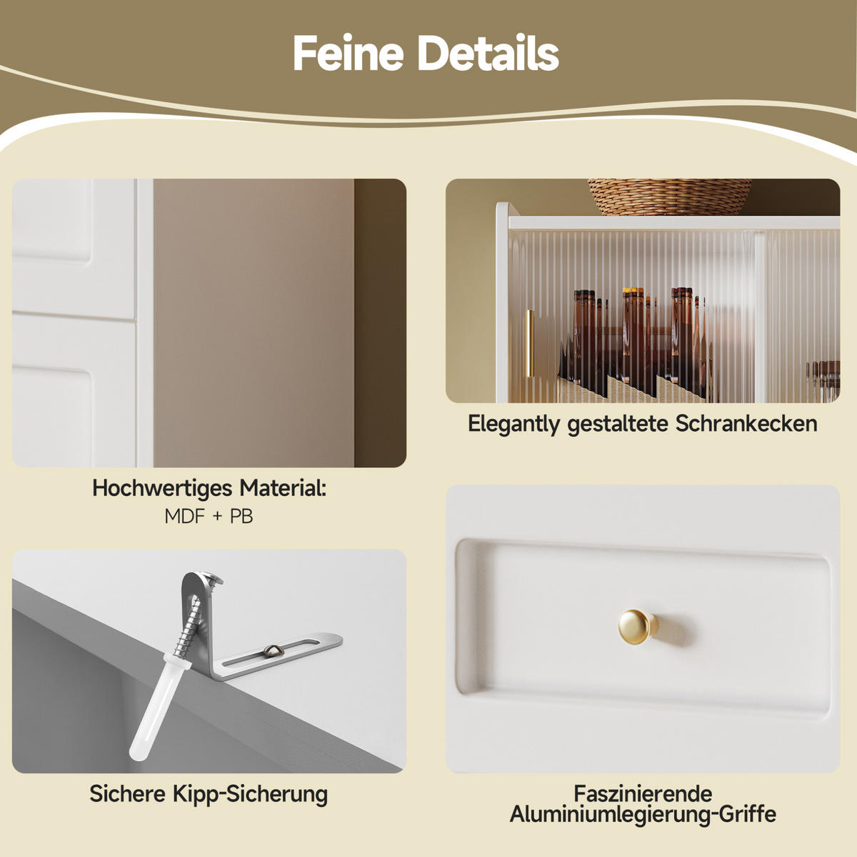 BUFFET 120/167/35 cm Weiß aus MDF und Holzwerkstoff mit LED-Beleuchtung - Weiß, Holzwerkstoff (35/167/120cm) - OKMYHOME