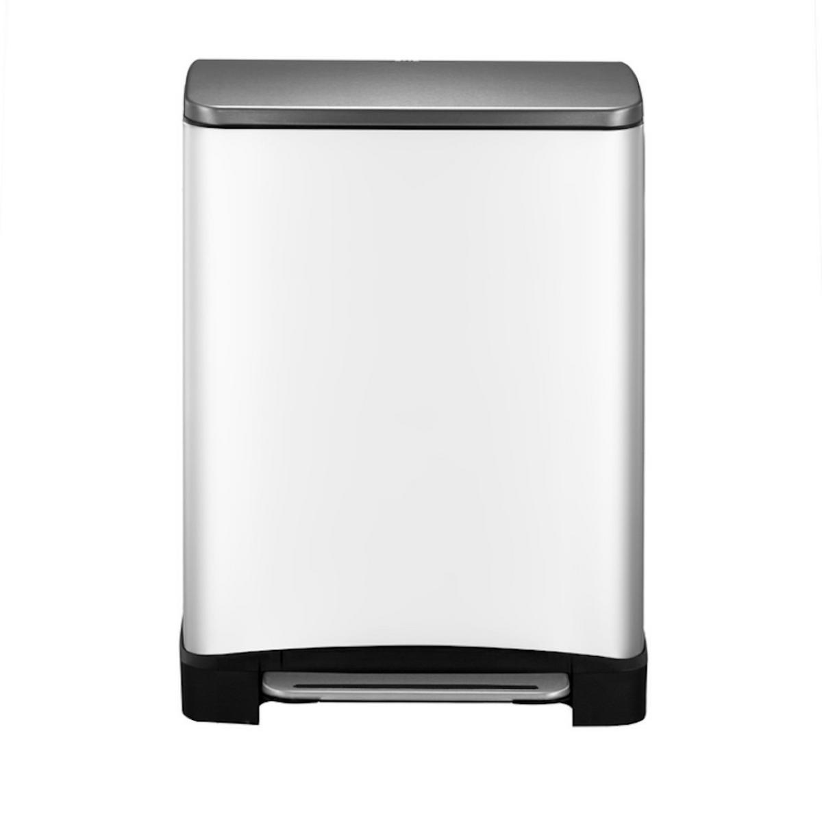 MÜLLEIMER Stilvoller Rechteckiger Mit Extra Breitem Pedal 46 Liter 65 x 50 x 34,5 cm 2 Inneneimer Aus Kunststoff Weiß Deckel Edelstahl - Weiß, Metall (50/65/34.5cm) - PROREGAL