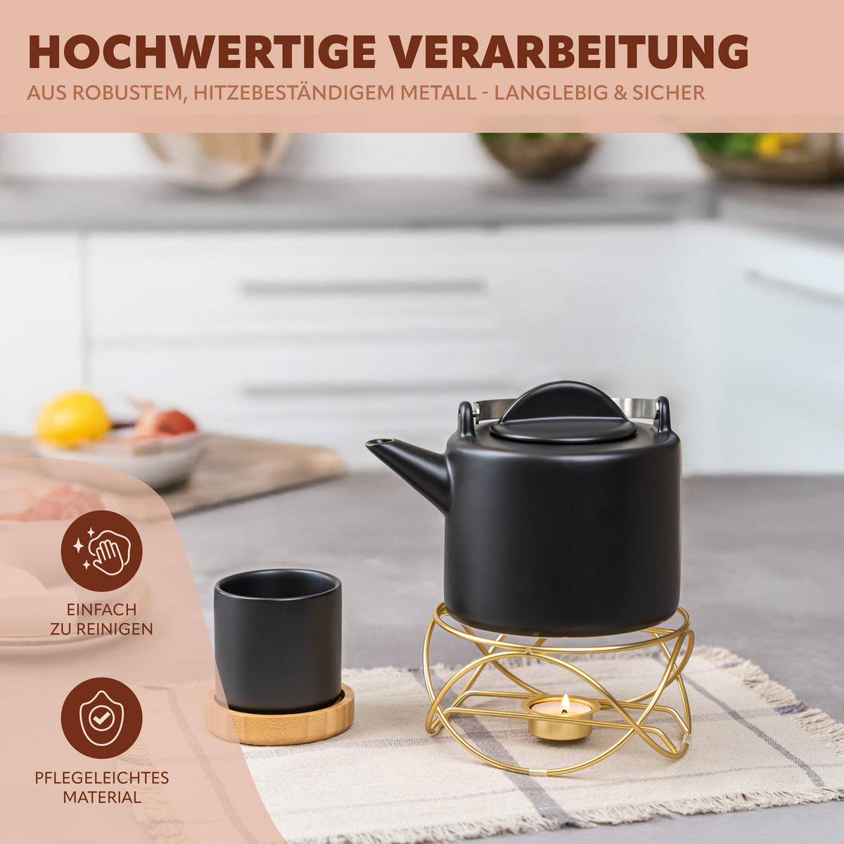 TEEWÄRMER, Gold - Goldfarben, Metall (16/8.5cm) - bremermann