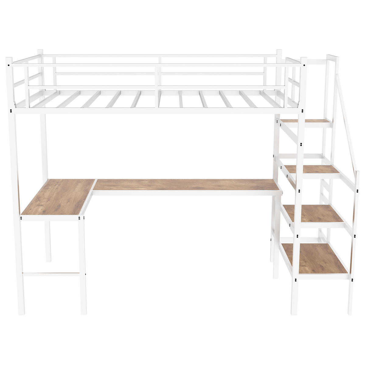 HOCHBETT mit L-förmigem Schreibtisch Metall Weiß - Weiß, Holz (90/190cm) - Meubliv