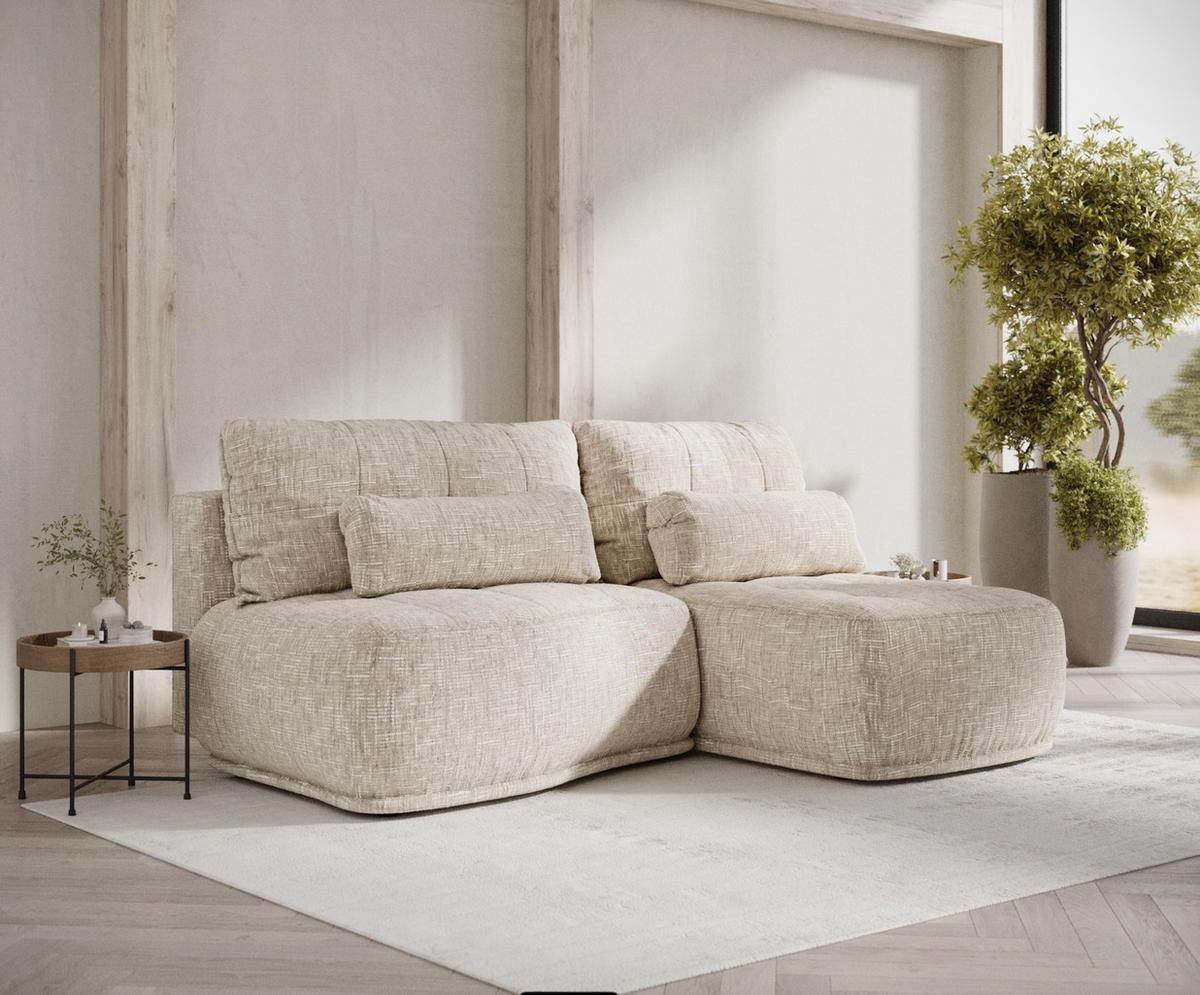 ECKSOFA MIT SCHLAFFUNKTION Batu Creme Webstoff - Beige/Creme, Holz/Holzwerkstoff (223/158cm) - Maison de Reve