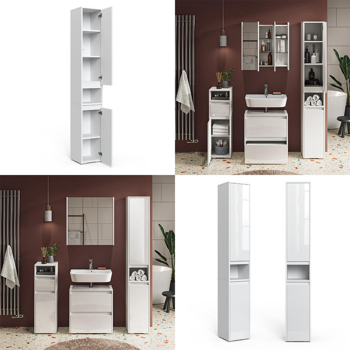 BADSCHRANK Majest Weiß 30.2 x 191.5 cm mit Türen und offenem Fach - Weiß, Holzwerkstoff (30.2/191.5/30cm) - Vicco