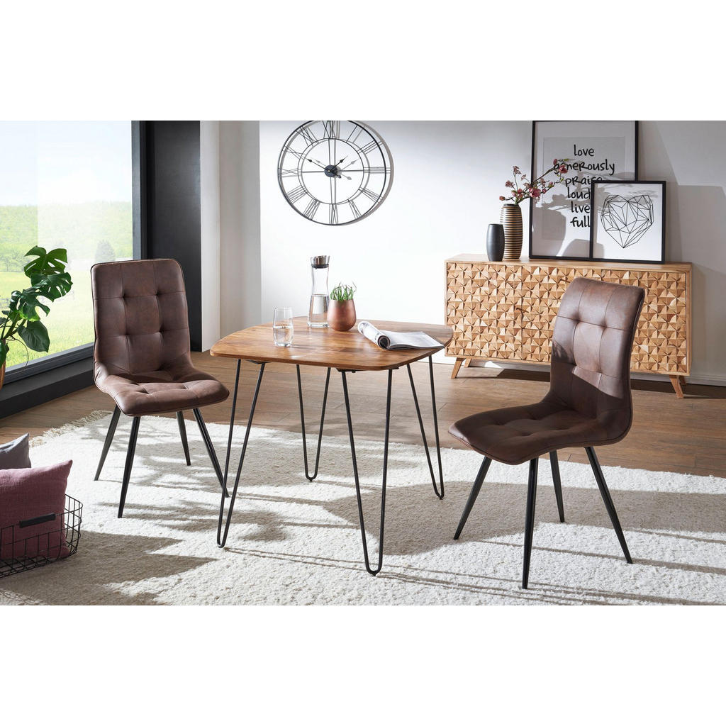 Thumbnail - Kadima Design Esszimmertisch, Braun, Holz, Echtholz, Quadratisch,Quadratisch, Haarnadel, 80x76x80 cm, Esszimmer, Tische,...