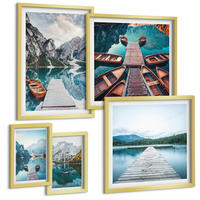 BILDER SET 5er Set - 50x50 cm & 20x30 cm & 40x60 cm Goldrahmen - Holzstege am See, Boote - Goldfarben, Kunststoff (40/60cm) - TULUP