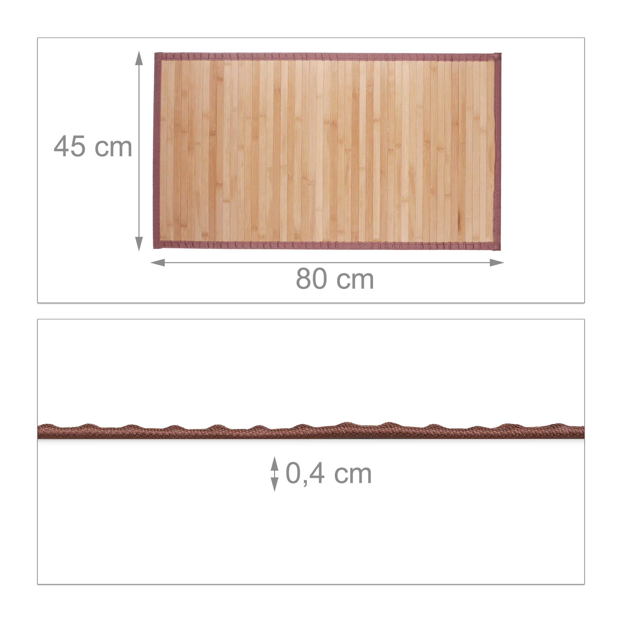 Thumbnail - Relaxdays Bambusmatte, Hellbraun, Holz, Textil, 45x80 cm, Badtextilien, Badematten