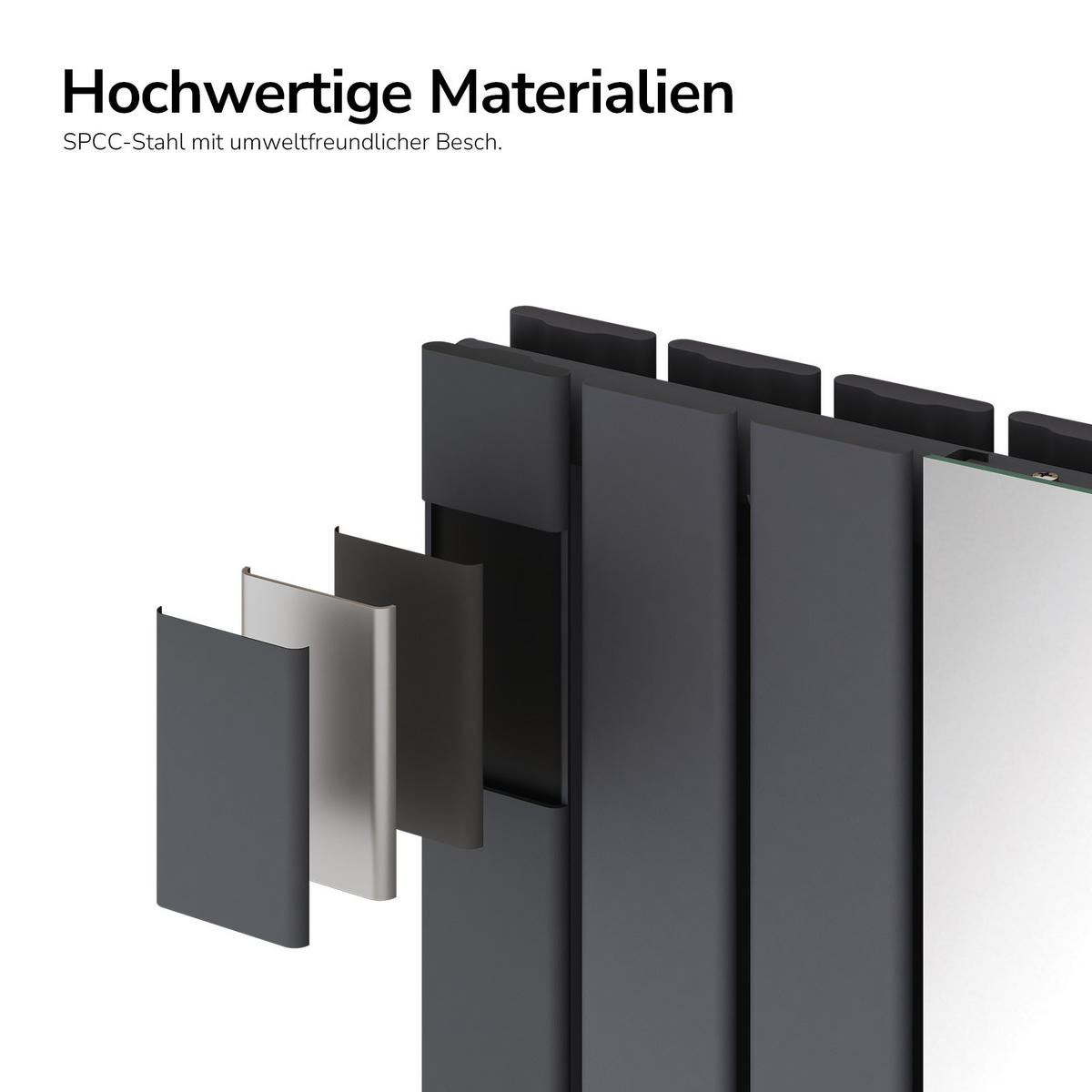 HEIZKÖRPER Flachheizkörper mit Spiegel Anthrazit 180/60,8 cm - Anthrazit, Metall (61/180/5cm) - EMKE