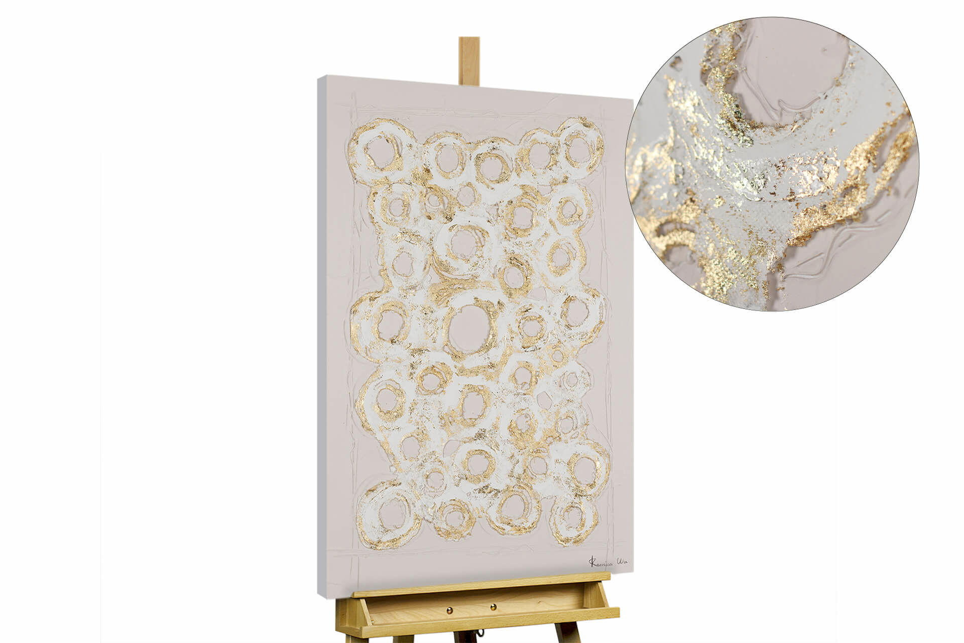 KUNSTLOFT RUČNĚ MALOVANÝ AKRYLOVÝ OBRAZ BÍLÝ/ZLATÝ, 60/90 CM