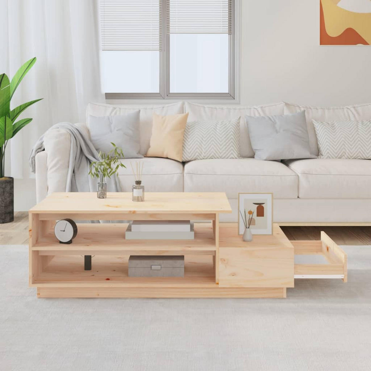 COUCHTISCH 120x50x40,5 cm Massivholz Kiefer - Braun, Holz (120/50/40.5cm) - furnicato