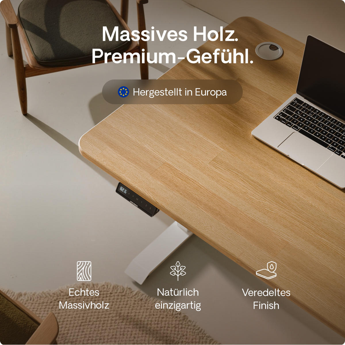 SCHREIBTISCH Elektrisch Höhenverstellbarer HomePro 140x70cm Weiß/Massive Eiche mit Memory-Funktion, Anti-Kollisions Technologie - Eichefarben/Weiß, Holz (70/140/63.5cm) - Desktronic