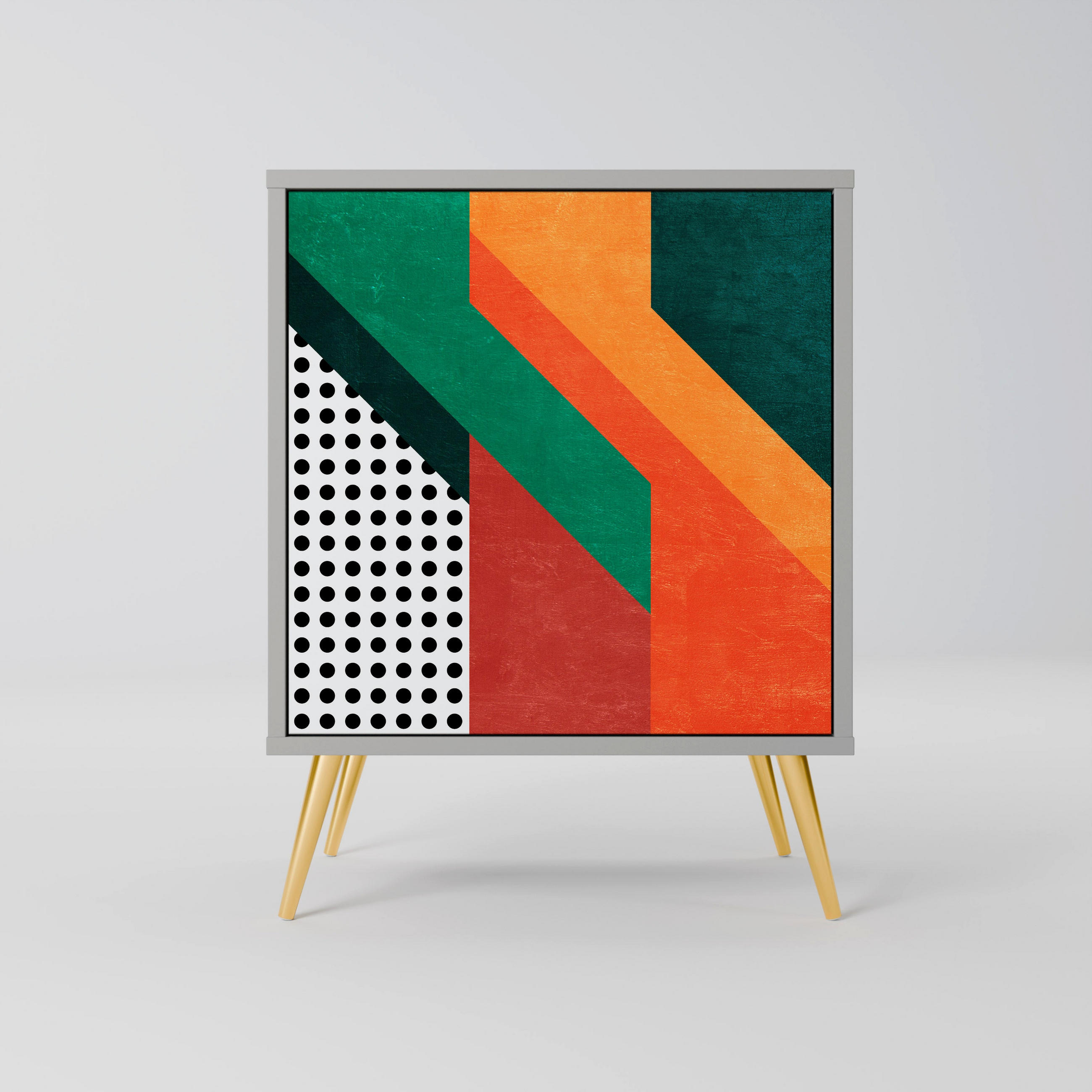 SIDEBOARD MAKESHIFT ARTISTRY, Grau, 57,5x42x75,5 cm, Goldfarbene Metallfüße - Goldfarben/Multicolor, Holzwerkstoff/Metall (57.5/75.5/42cm) - SpaceRebels