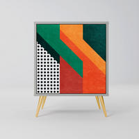 SIDEBOARD MAKESHIFT ARTISTRY, Grau, 57,5x42x75,5 cm, Goldfarbene Metallfüße - Goldfarben/Multicolor, Holzwerkstoff/Metall (57.5/75.5/42cm) - SpaceRebels