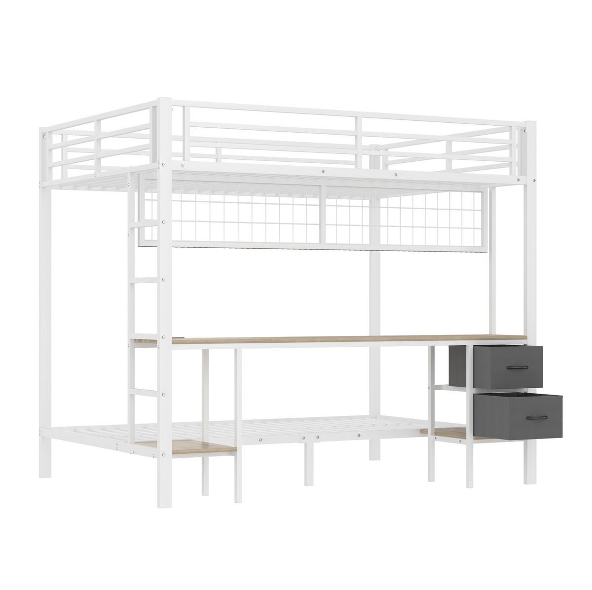HOCHBETT 140/200 cm mit Schreibtisch, Schubladen, Ablagen, LED-Leiste und USB-Anschluss, Weiß - Weiß, Metall (140/200cm) - Redom
