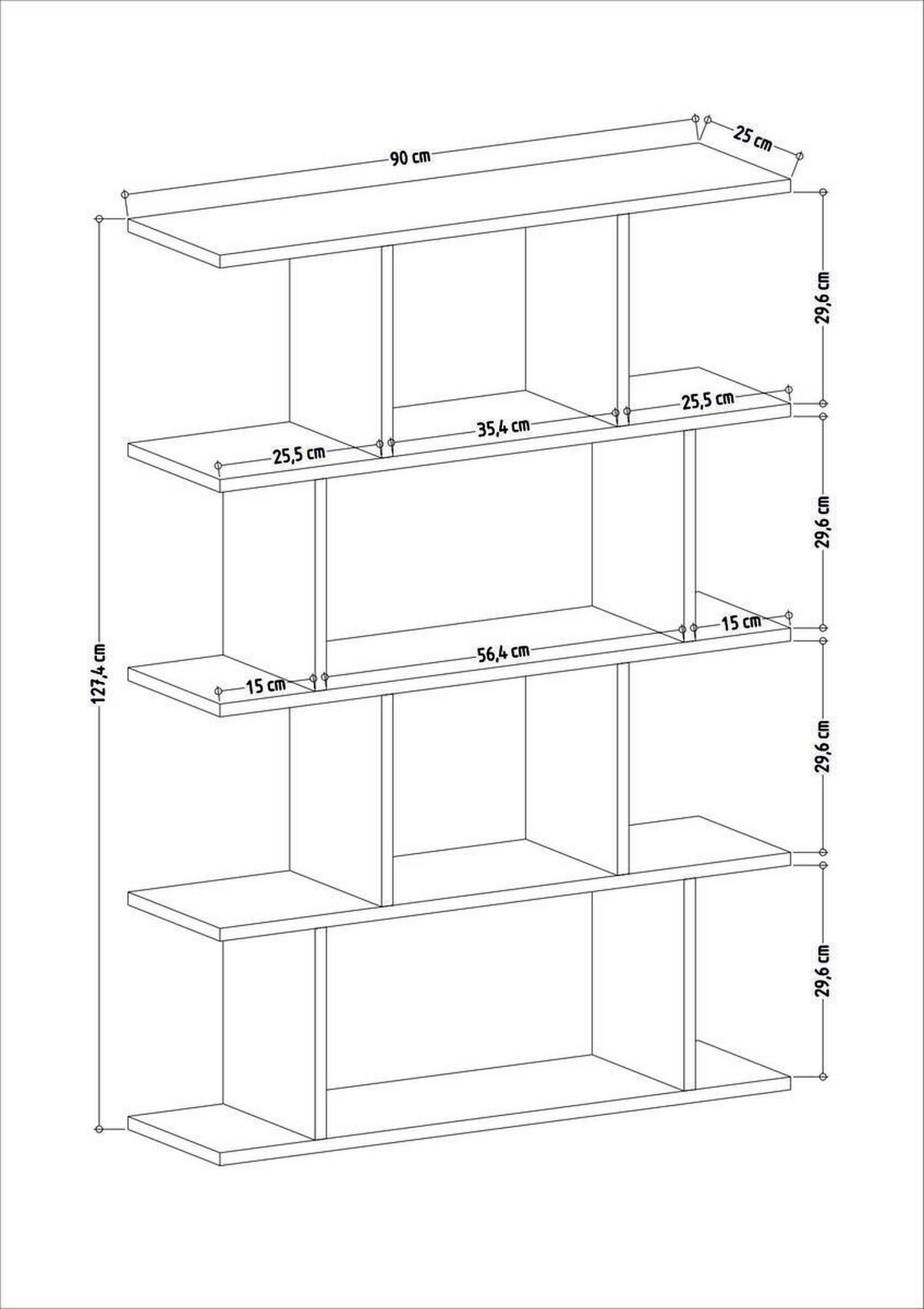REGAL 4 Ebenen Weiß und Eichenoptik L90 cm – HARMON - Weiß, Holzwerkstoff (25/127.4/90cm) - Calicosy