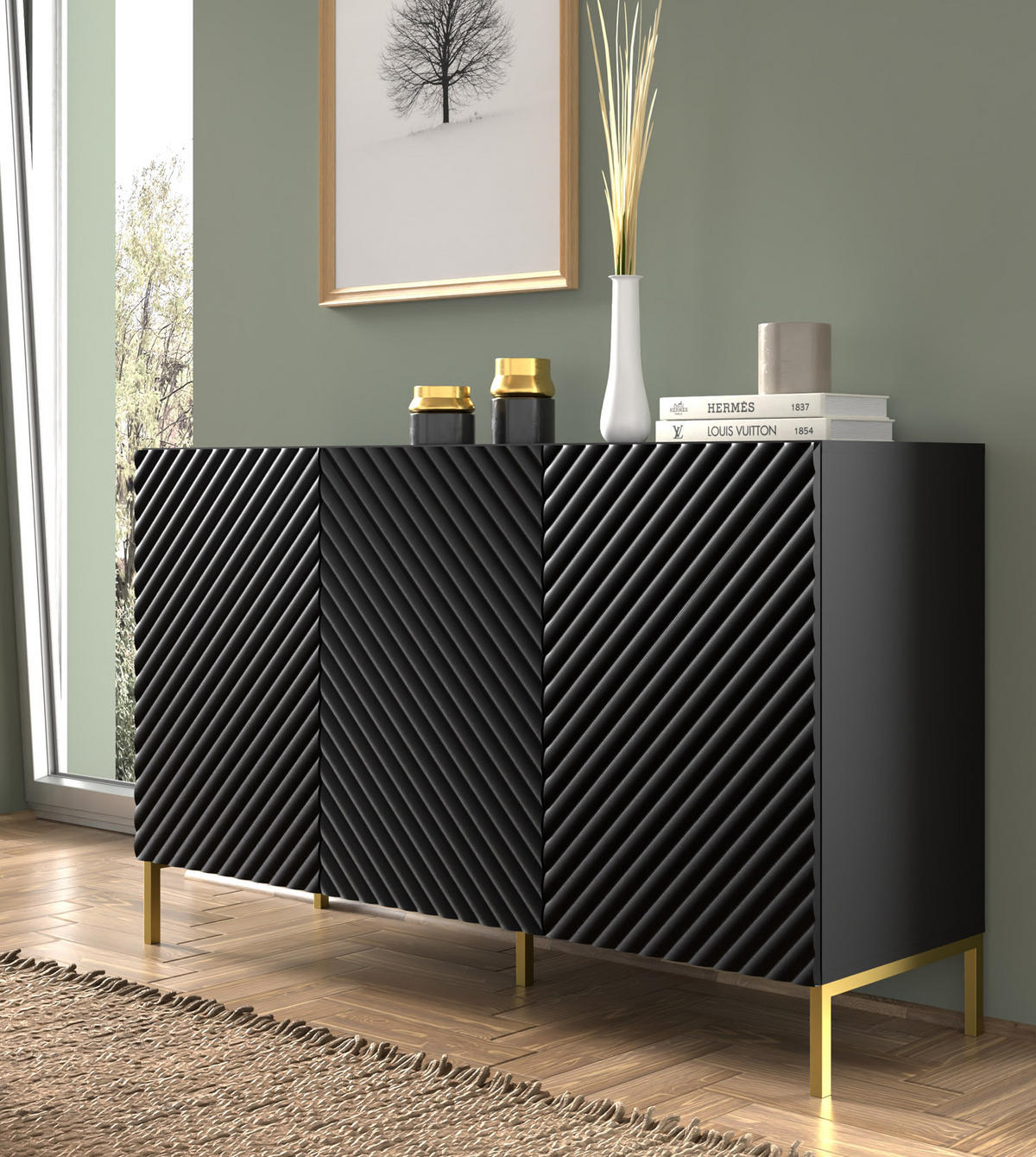 KOMMODE Schwarz, Gold 150/87/42 - Schwarz, Holzwerkstoff (150/87/42cm) - RAUMHIRSCH FURNITURE