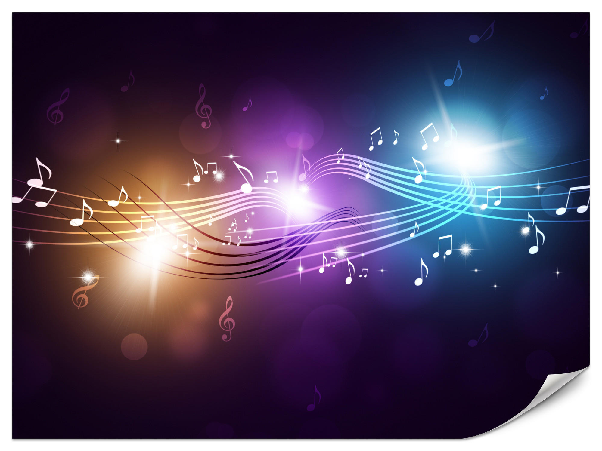 FOTOTAPETE für Jugendzimmer Noten Buntes Hintergrund Musik 500x350 - Blau/Gelb, Papier (500/350cm) - Muralo