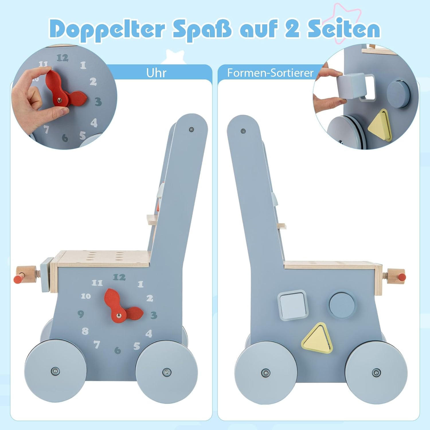 Thumbnail - Costway Lauflernwagen, Blau, Holzwerkstoff, 30x47x30 cm, Spielzeug, Babyspielzeug, Lauflernwagen
