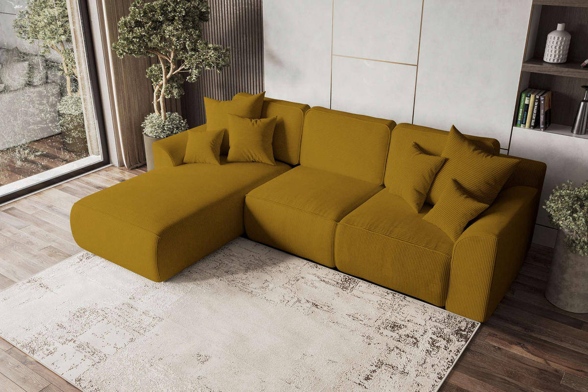 ECKSOFA GUSTO Cordstoff Goldfarben Links inkl. Schlaffunktion - Chromfarben/Goldfarben, Kunststoff/Textil (295/194cm) - 99rooms