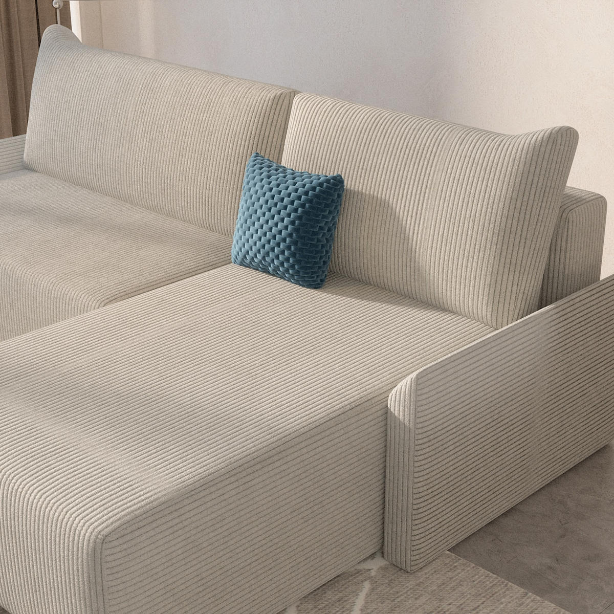 ECKSCHLAFSOFA - Rocky - Links, Beige (Poso 02) - Beige/Schwarz, Holzwerkstoff/Metall (245/174cm) - Möblo