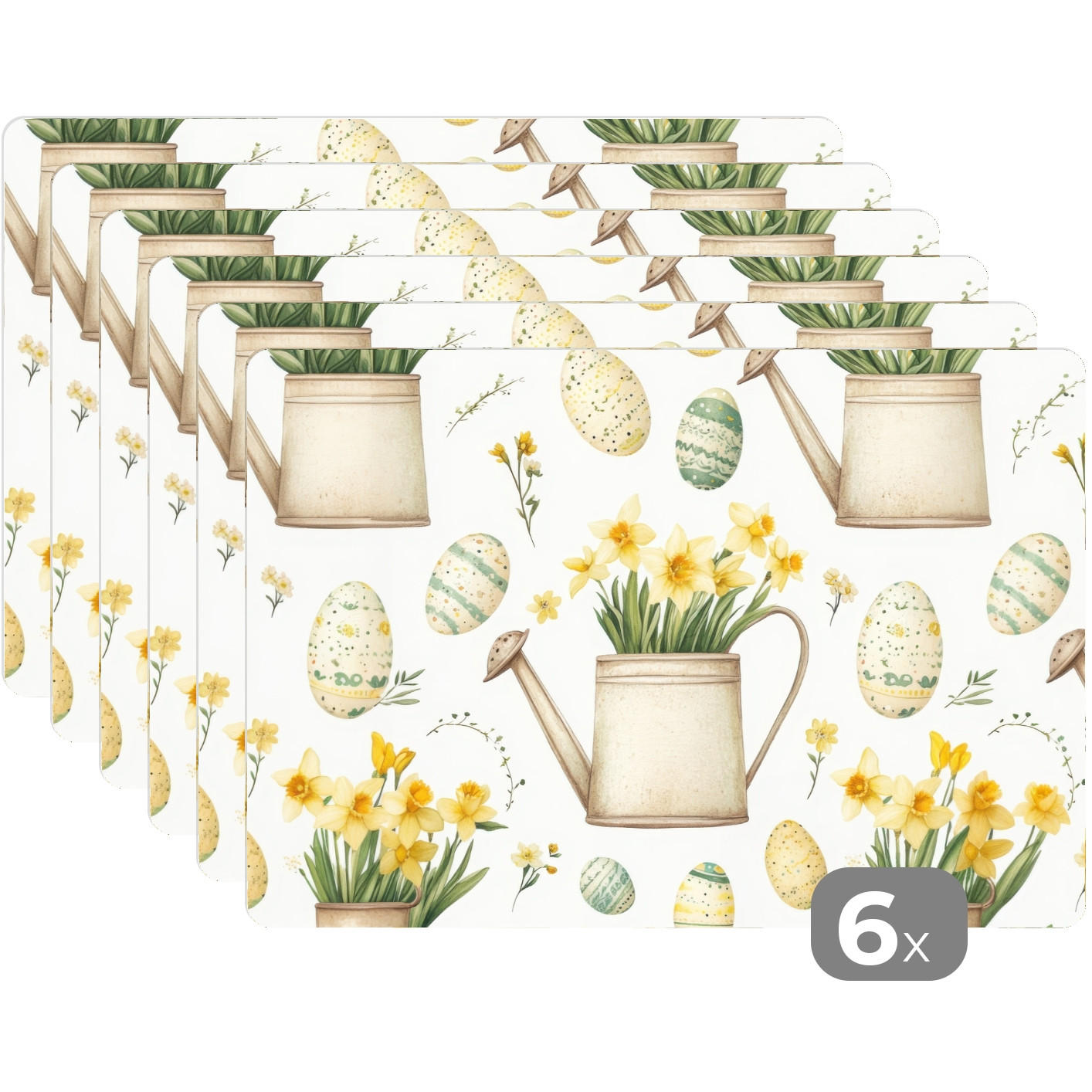 PLATZSETS 6er-Set Gießkanne - Blumen - Eier Placemats 45x30 cm - Weiß, Kunststoff (0.3/45/30cm) - MuchoWow