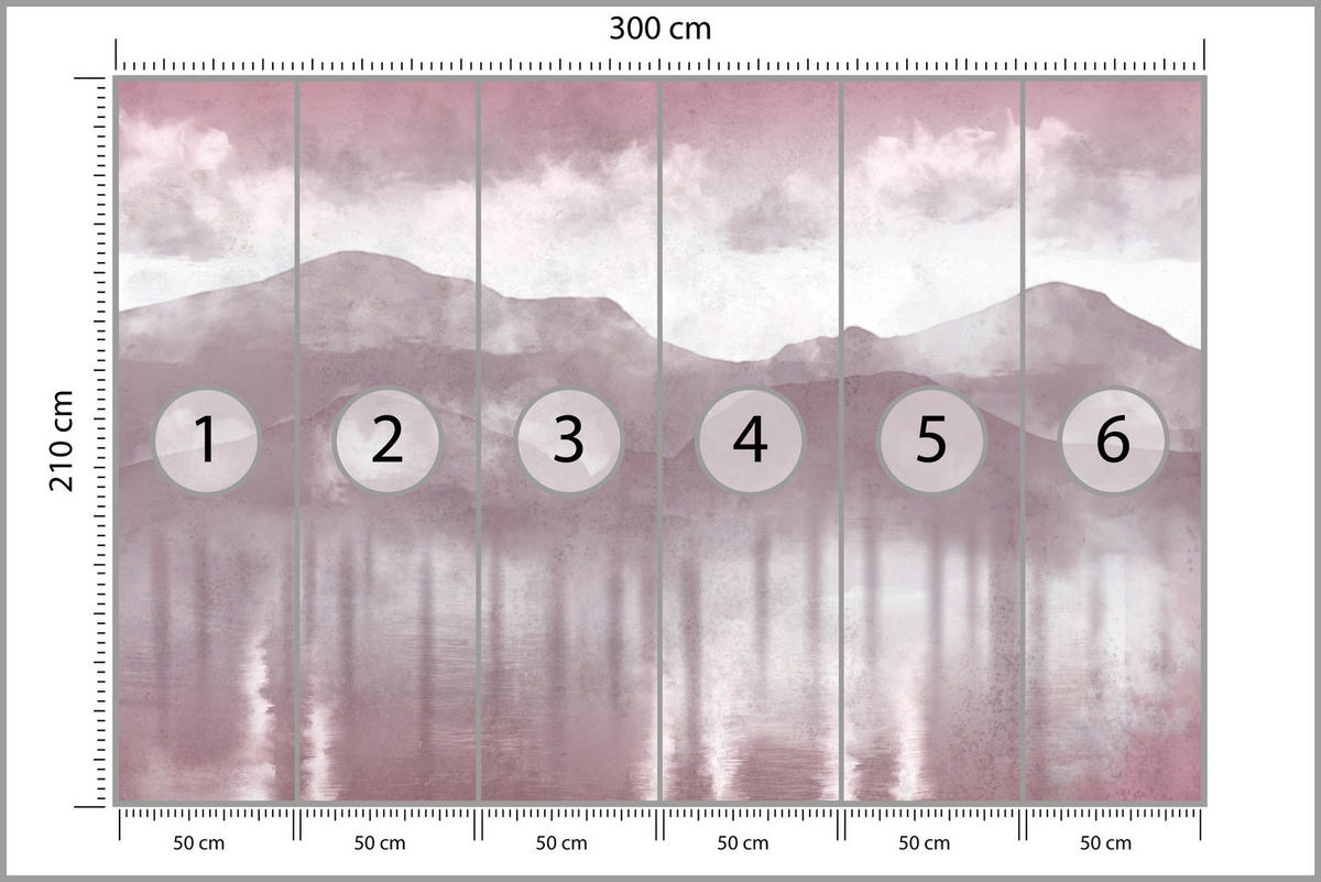 FOTOTAPETE Neblige violette Landschaft Berge 300x210 - Violett/Rosa, Papier (300/210cm) - Muralo