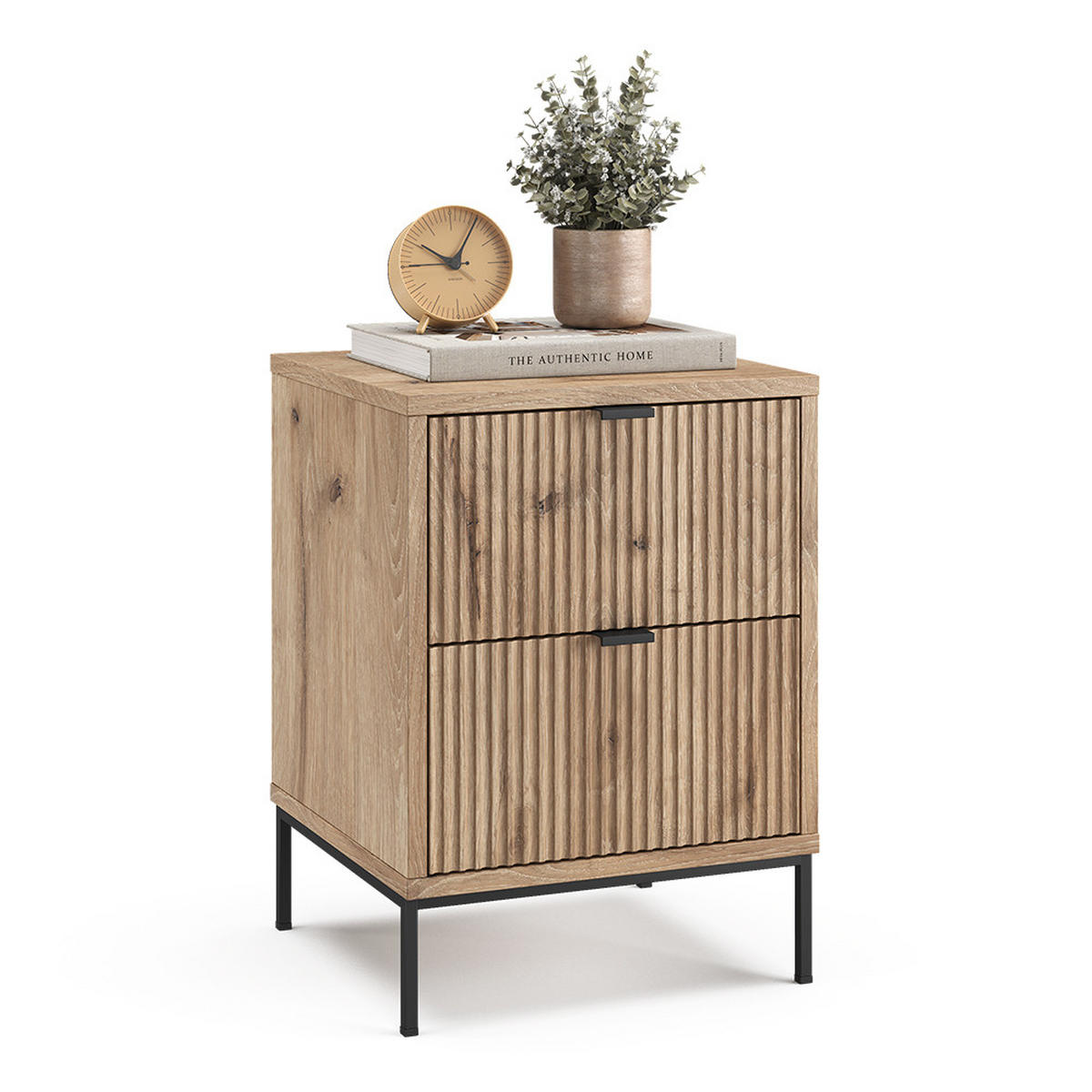 NACHTTISCH Eliza, Viking Oak/Schwarz, 40 x 55.4 cm mit 2 Schubladen - Eichefarben/Schwarz, Holzwerkstoff (40/55.4/38.1cm) - Vicco