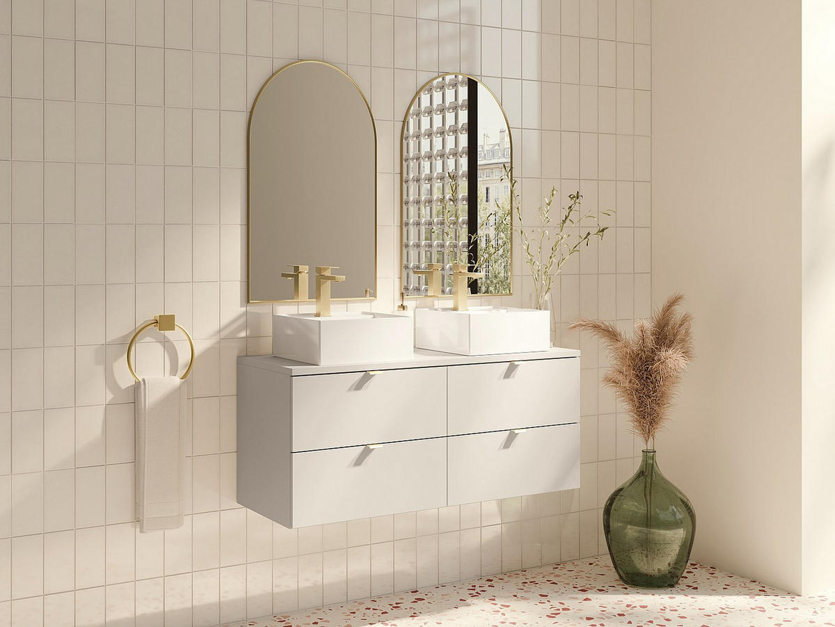DOPPELWASCHTISCH - 120 cm x 46 cm - Holz, Platte - Beige - LAVENA - Beige, Holz (120/50/46cm) - Vente-Unique