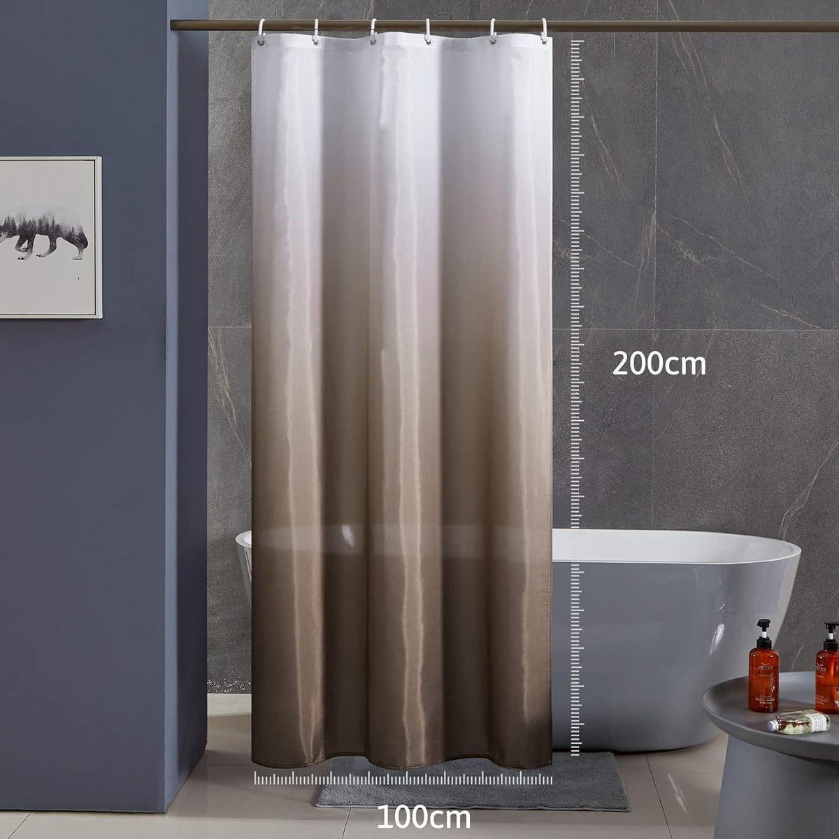 DUSCHVORHANG Textil 100 x 200 cm Weiß nach Taupe - Multicolor, Textil (100/200cm)