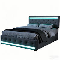 STAURAUMBETT Polsterbett 140x200 Leinen Dunkelgrau mit LED - Grau, Holz (140/200cm) - PARAFTA HOME