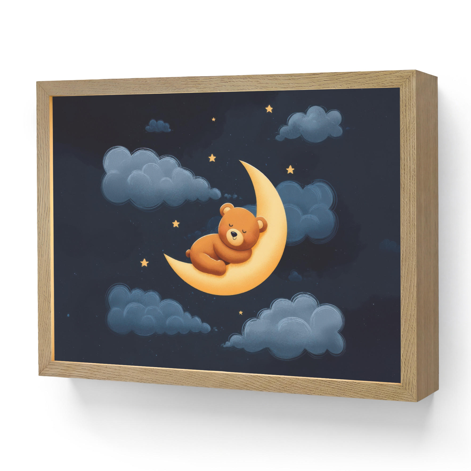 NACHTTISCHLAMPE MIT AKKU Teddybär - Mond - Wolken - Sterne 40x30 cm - Dunkelblau, Holzwerkstoff (8/40/30cm) - OnlyWow