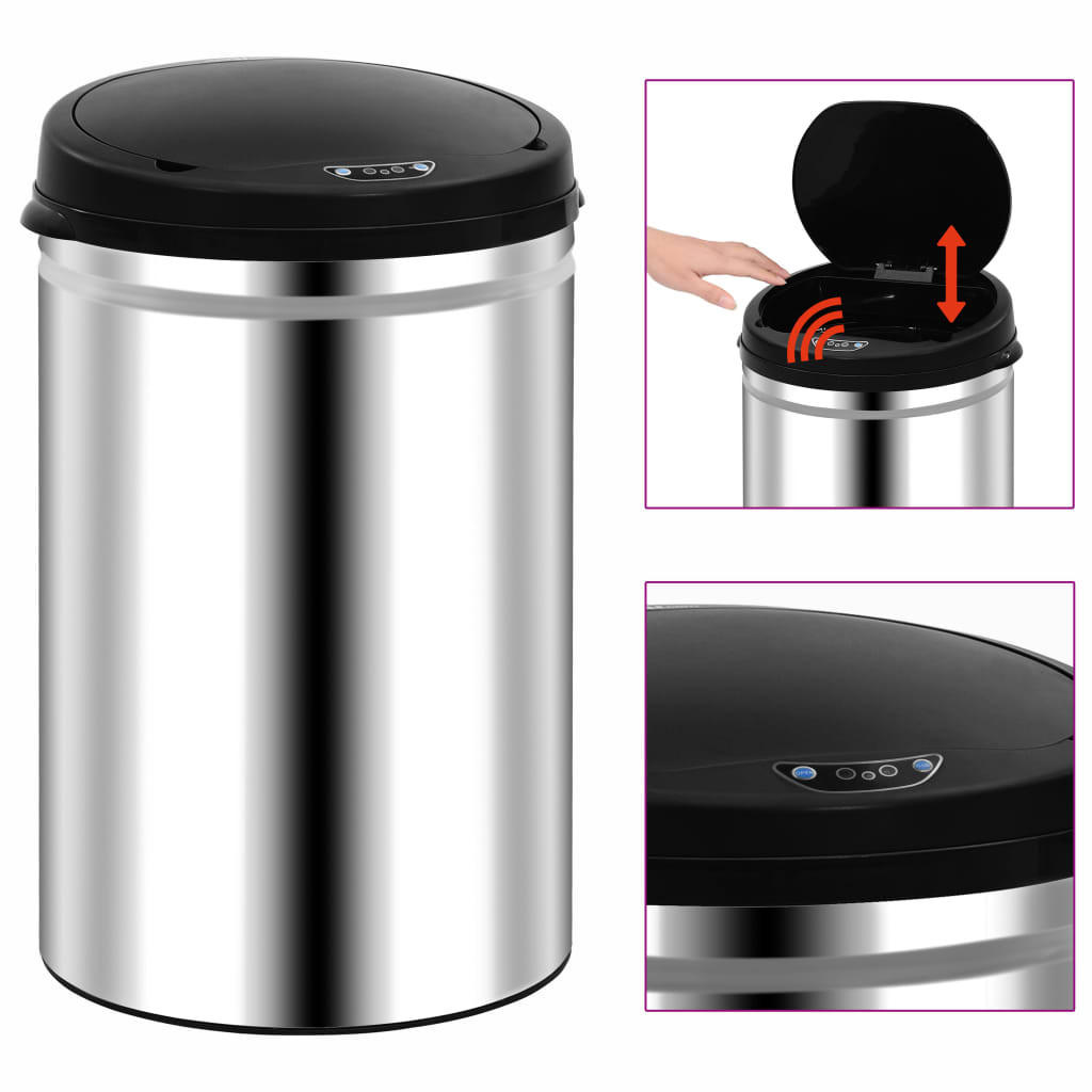 MÜLLEIMER mit Sensor 30L Edelstahl Abfalleimer Automatik - Silberfarben, Metall (30.5/51.5/30.5cm) - DELUKE