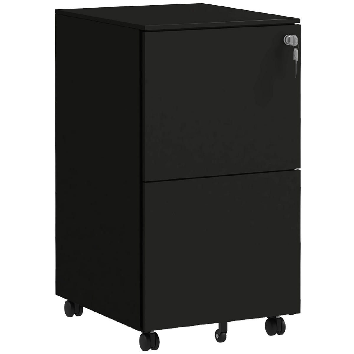 AKTENSCHRANK mit 2 Schubladen, Rollen, für A4 Akten, Dokumente, Stahl, Schwarz - Schwarz, Metall (43.5/67.5/37cm) - Vinsetto