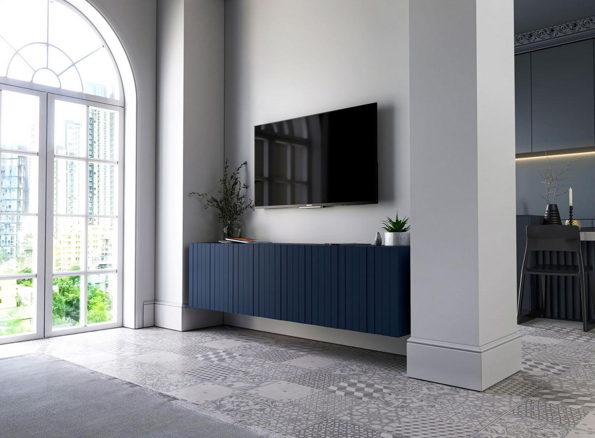 TV-SCHRANK Elpis Marineblau Matt Glamour 150 cm - Blau, Holzwerkstoff (150/37.5/36.5cm) - Meble Lindner