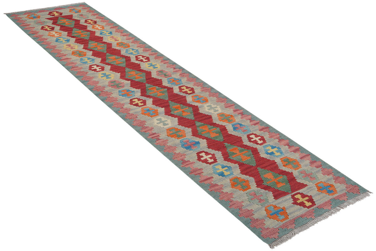 HANDWEBTEPPICH Kelim Gashgai Rot 246/62 cm Schurwolle - Rot, Textil (62/246cm) - Looma