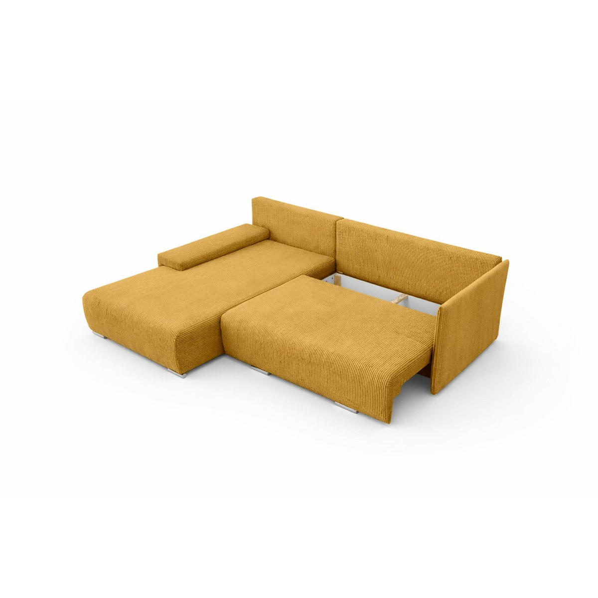 ECKSOFA L-Form Schlaffunktion Livorno Cord-Stoff Gelb Links - Chromfarben/Gelb, Holz/Kunststoff (246/188cm) - Kaiser Möbel