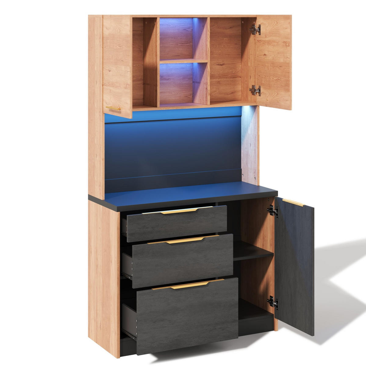 KÜCHENHOCHSCHRANK mit LED und Steckdose ca. 100 x 40 x 180 cm MDF Neutral - Braun, Holzwerkstoff (40/180/100cm) - Meubliv