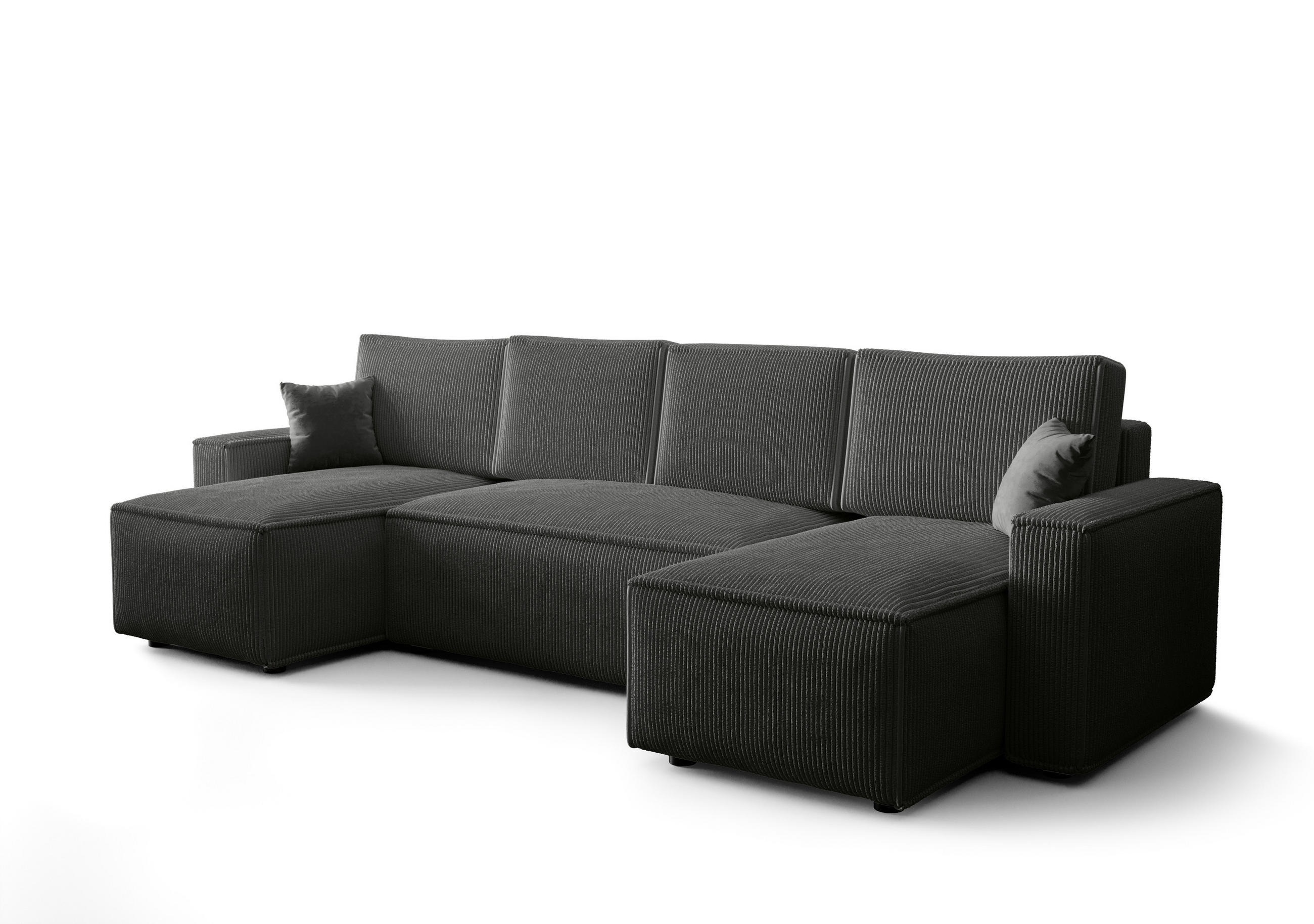 WOHNLANDSCHAFT U AMBRO Poso 60 mit Schlaffunktion U-Form, Sofa mit Stauraum - Grau, Textil (300/85/143cm) - Bedante