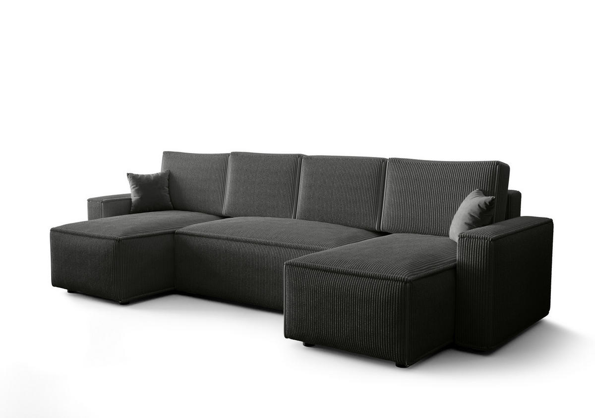 WOHNLANDSCHAFT U AMBRO Poso 60 mit Schlaffunktion U-Form, Sofa mit Stauraum - Grau, Textil (300/85/143cm) - Bedante