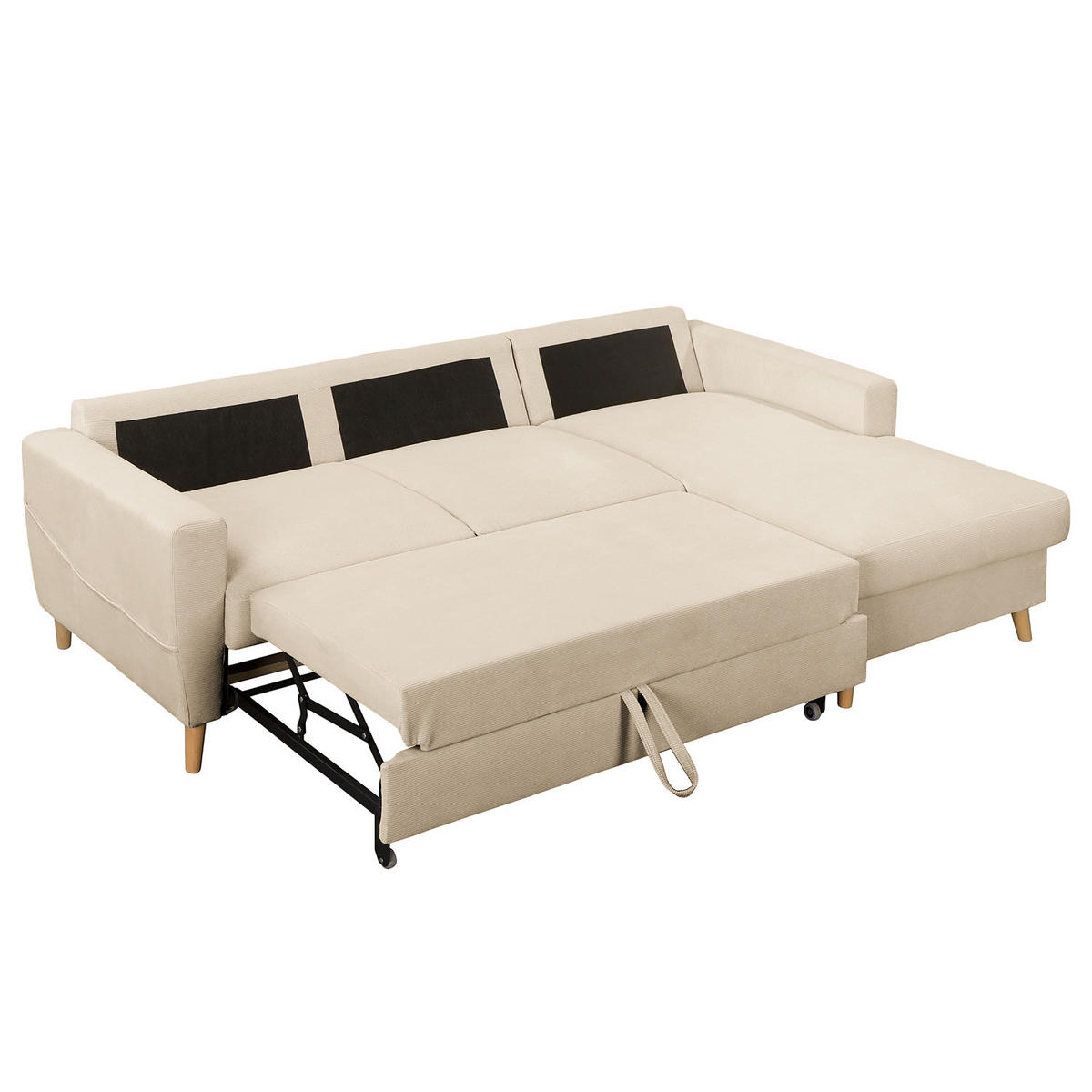 ECKSOFA mit Longchair - Beige/Braun, Holz/Textil (223/148cm) - home24