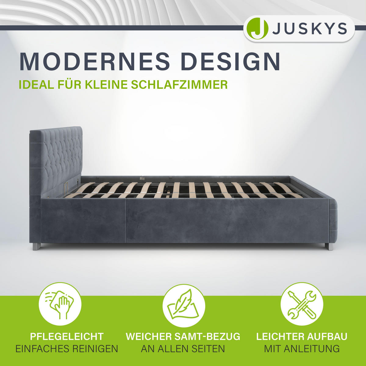 POLSTERBETT Nizza Dunkelgrau 120x200 cm mit Matratze - Dunkelgrau, Holz (120/200cm) - Juskys