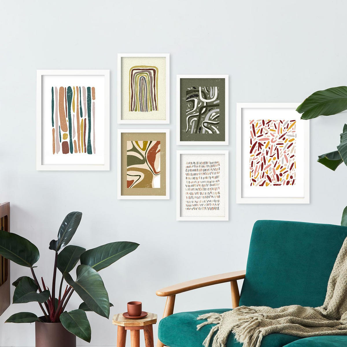 POSTER Set Mit 6 Drucken Von Muster 2 In Der Sammlung Von Ethnischenabzügen Dekorative Rahmen Für Ihr Zuhause Wandkunstdruck A3 & A4 Weißer Rahmen - Weiß, Papier (29/3cm) - Nacnic