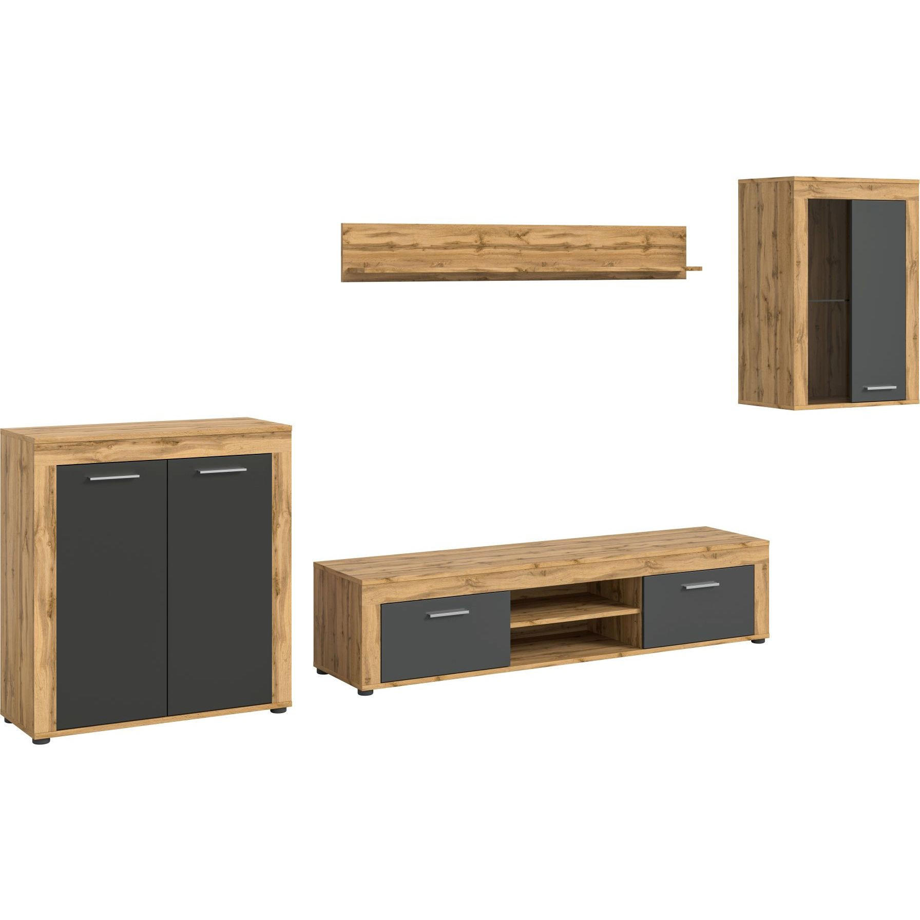 WOHNWAND Jam 35/330/169 cm - Grau, Holzwerkstoff (330/169/35cm) - Xonox