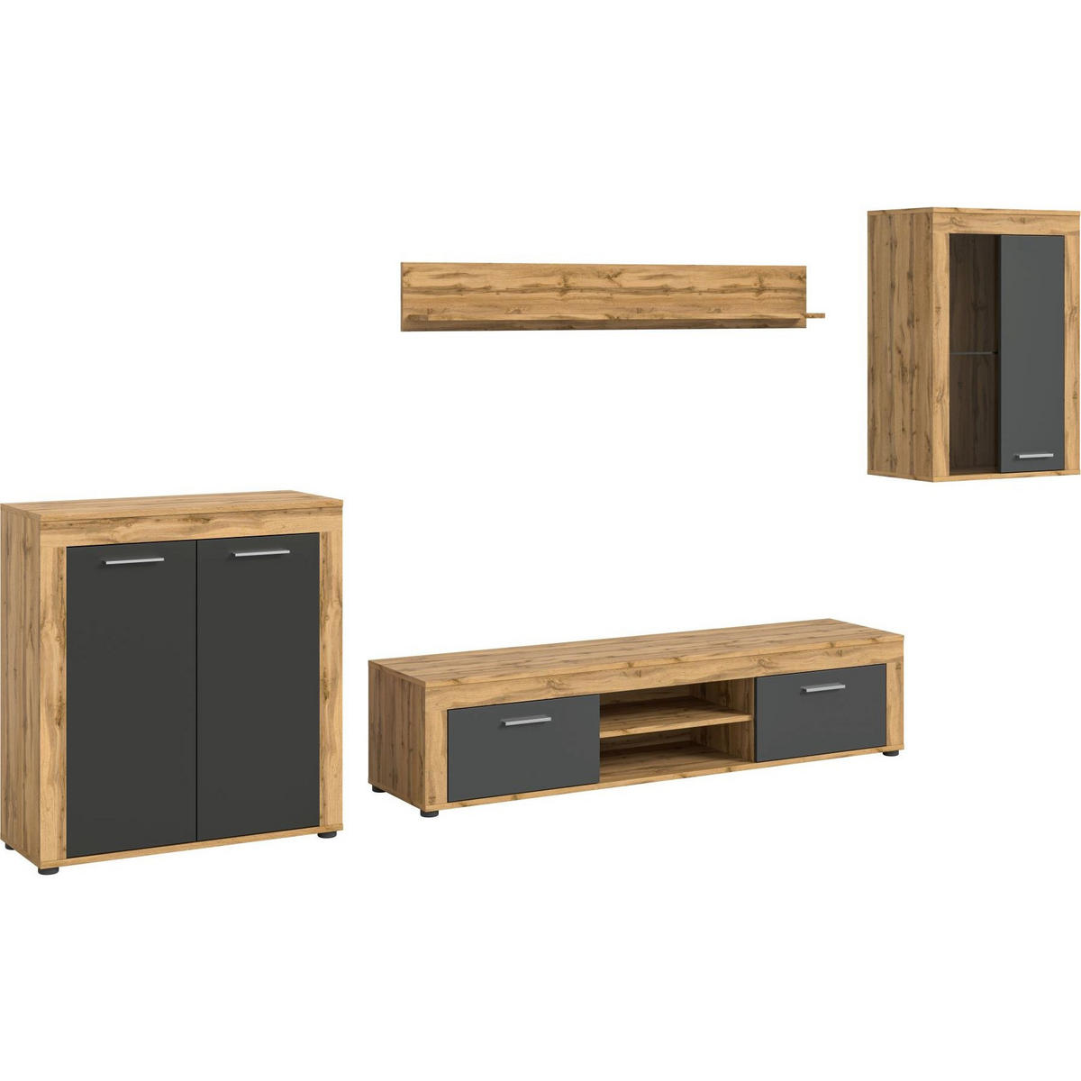 WOHNWAND Jam 35/330/169 cm - Grau, Holzwerkstoff (330/169/35cm) - Xonox
